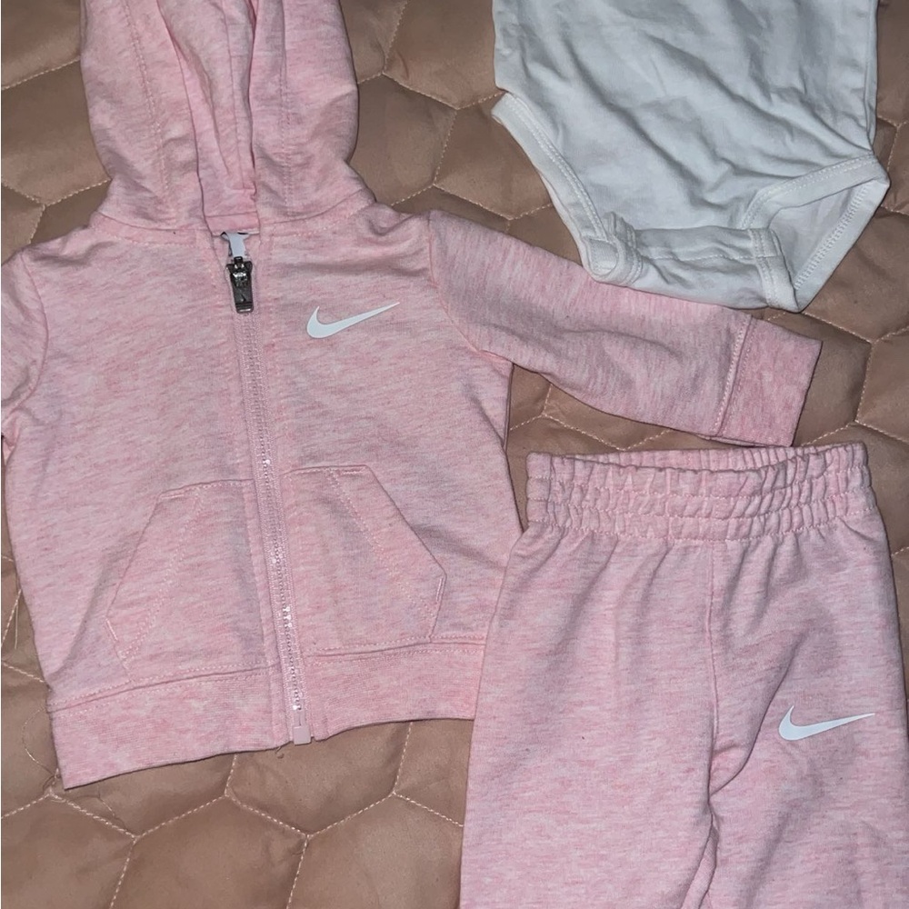 Nike Light Pink Hoodie and Jogger Set with White Onesie